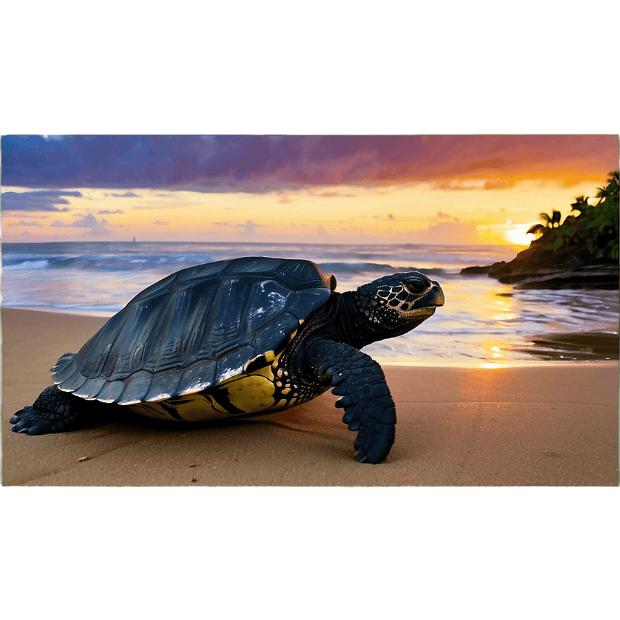 Leatherback Turtle on Beach Sunset PNG dxr