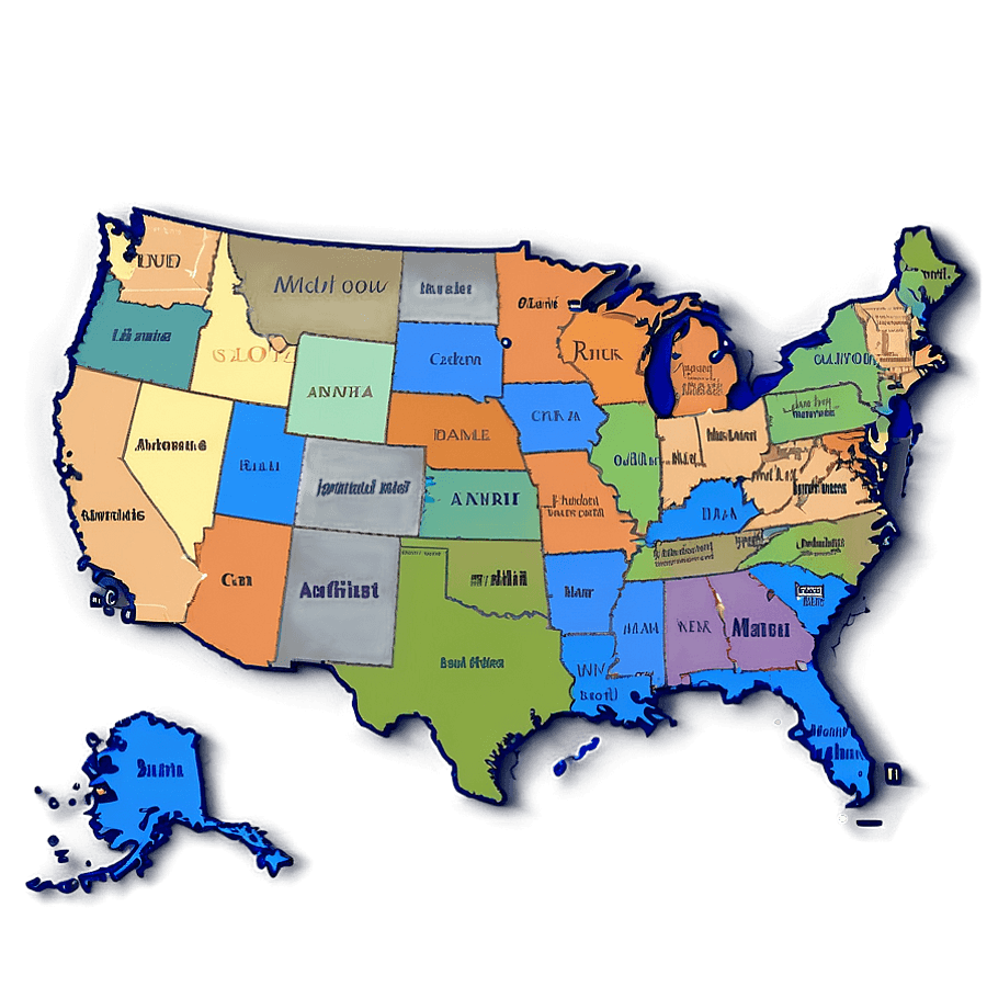 US Map with Cities and States PNG 05252024