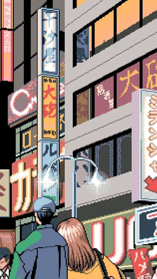 Città Pixelata di Vita Notturna