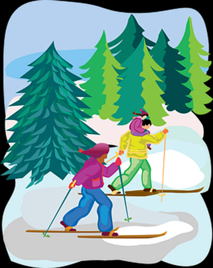 Winter Skiing Near Pine Trees