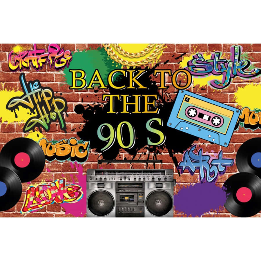 TauchenSie ein in die Nostalgie mit diesem lebhaft-bunten 90er Jahre Motiv!