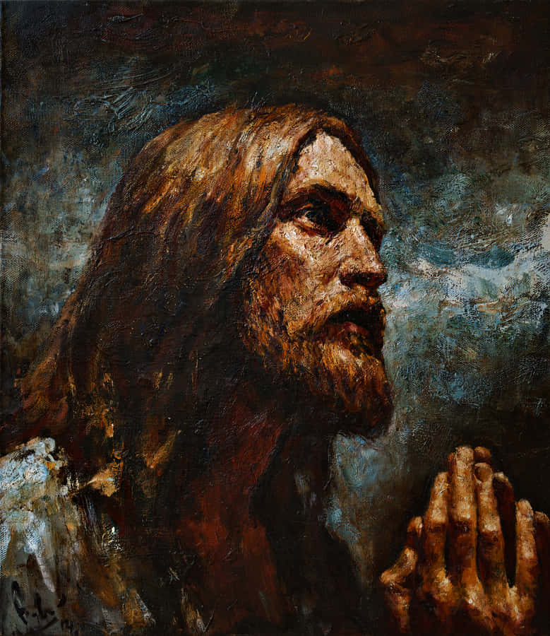 Jesusber i övertygelse om Guds vilja. (This translates to "Jesus praying in conviction about the will of God" in English, which could be suitable as a Christian-themed wallpaper for those who speak Swedish.)