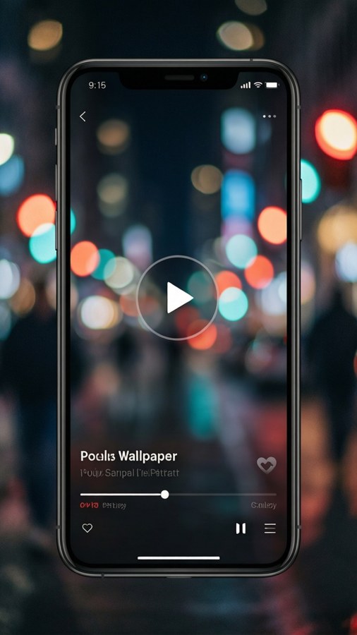 A smartphone screen showing a video player with bokeh background.