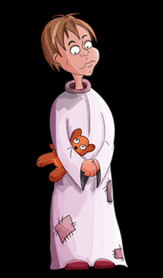 Cartoon Girl Holding Stuffed Animal