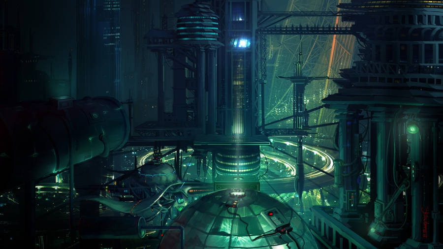 Velkommen til fremtiden med dette stilfulde Futuristic Desktop Wallpaper!