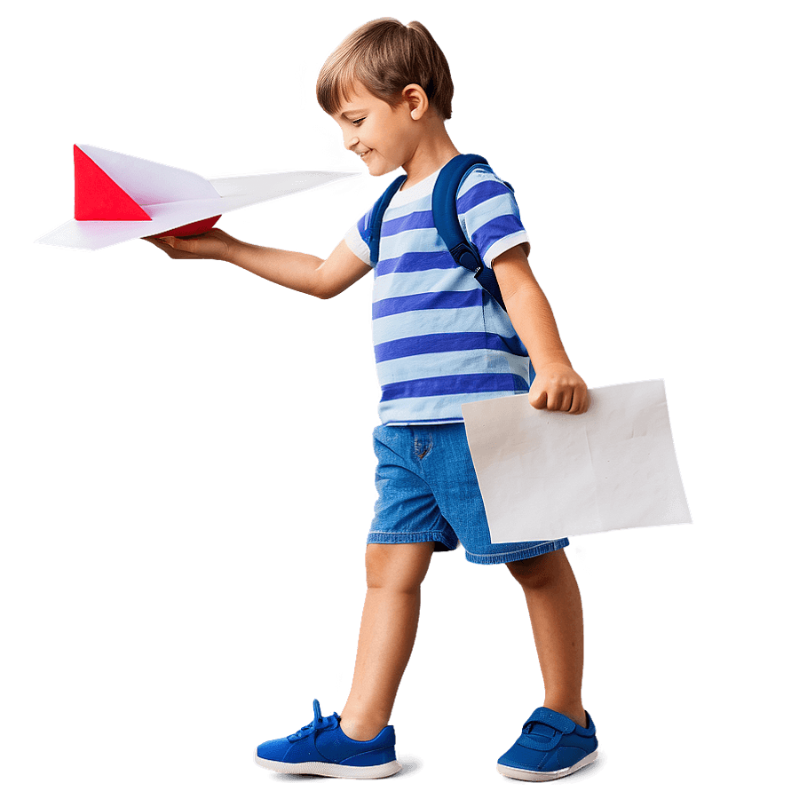 Little Boy with Paper Airplane PNG 05262024