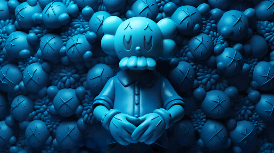 Personagem KAWS Azul Cercado por Figuras