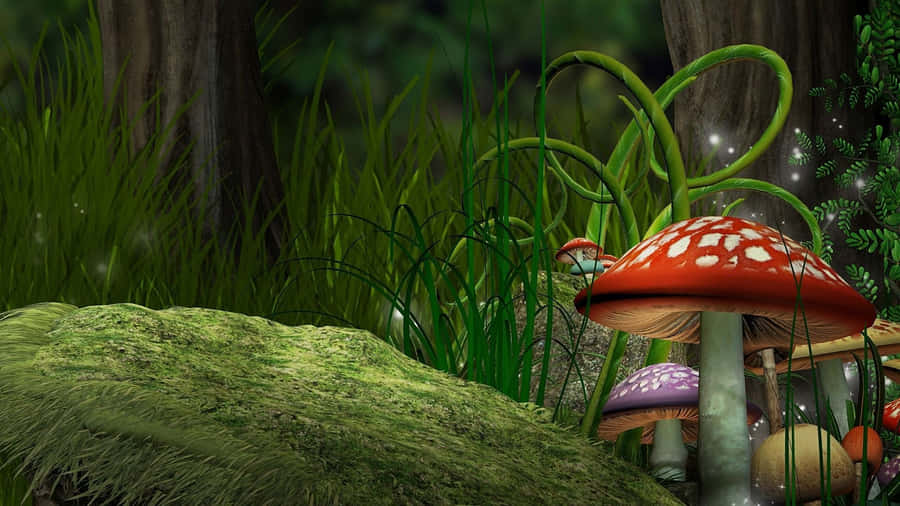 Vintage Cute Mushroom Whimsical Digital Art