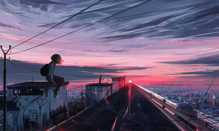 Sonnenuntergang Stadtlandschaft Anime Stil