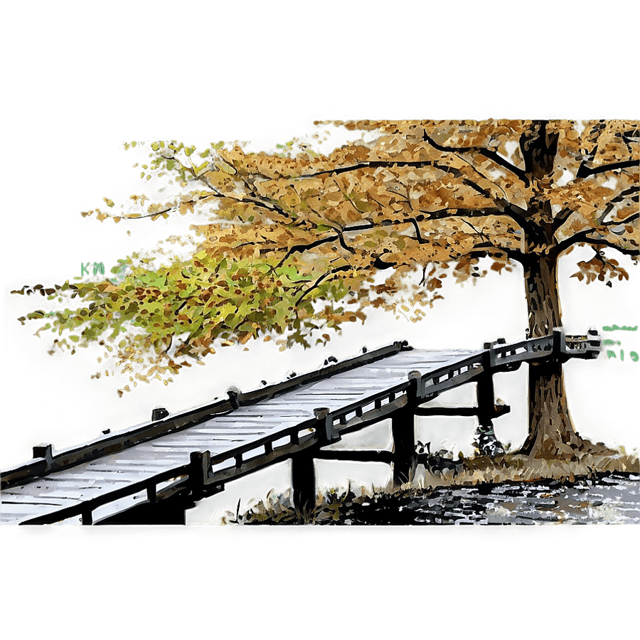 Fall Trees with Wooden Bridge PNG 79