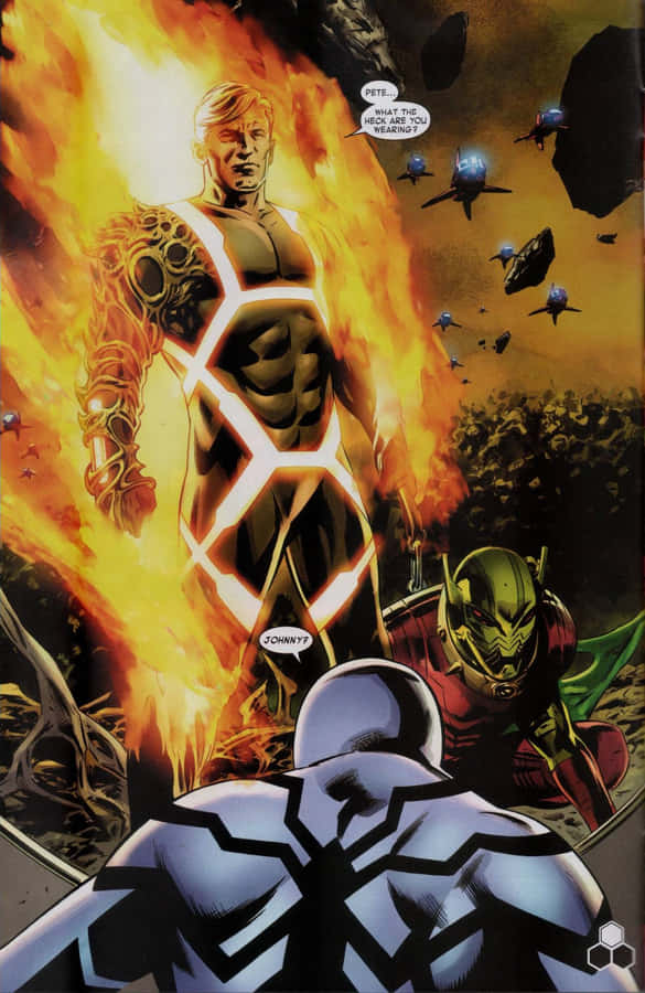 Johnny Storm em Chamas em Painel de Quadrinhos