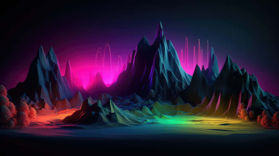 Paisagem de Montanha Neon Vibrante