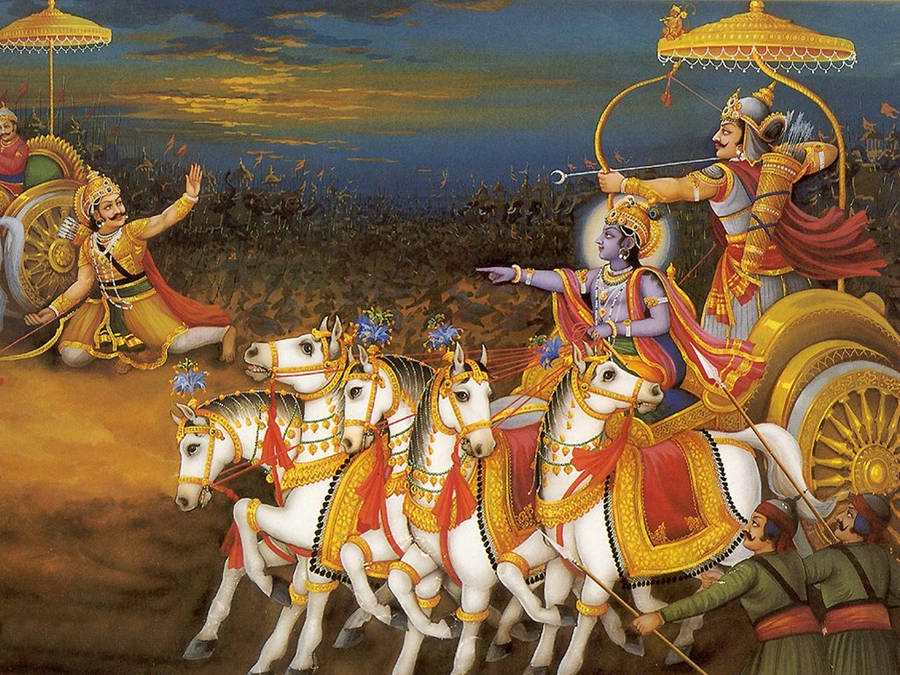 Krishna Arjun Det Episke Kurukshetra Krig Skrivebordsbaggrund