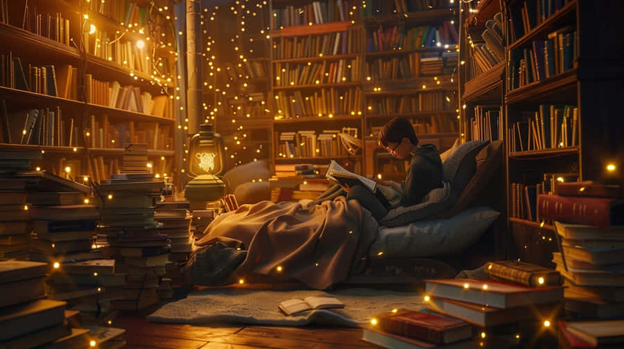 Cantinho de Leitura Aconchegante à Noite