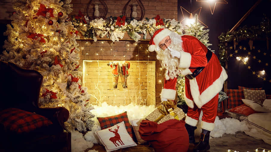 Santa beim Dekorieren des Weihnachtskamins.jpg