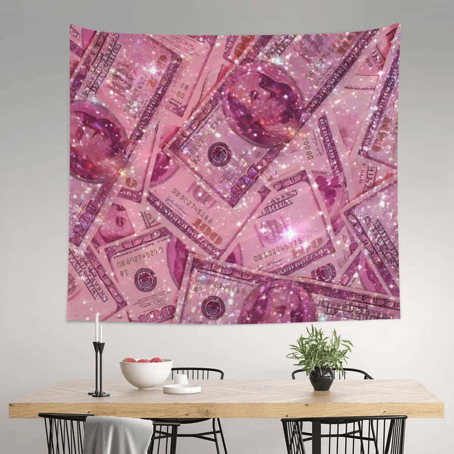 Rosa Glitter Pengar Canvas Konst