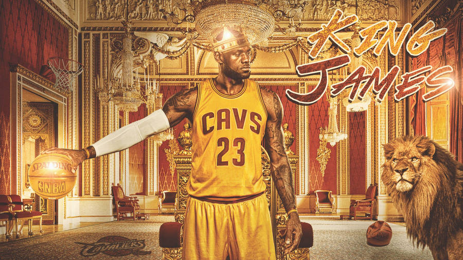 Lebron James as NBA king in a royal palace with a lion fan art wallpaper