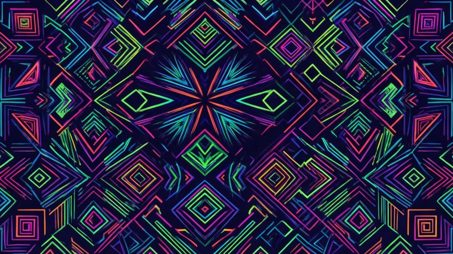 Geometric neon pattern in ultra-wide, modern abstract wallpaper.