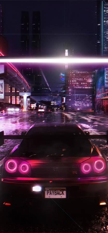 Download Nissan Skyline Cyberpunk Iphone X Wallpaper | Wallpapers.com