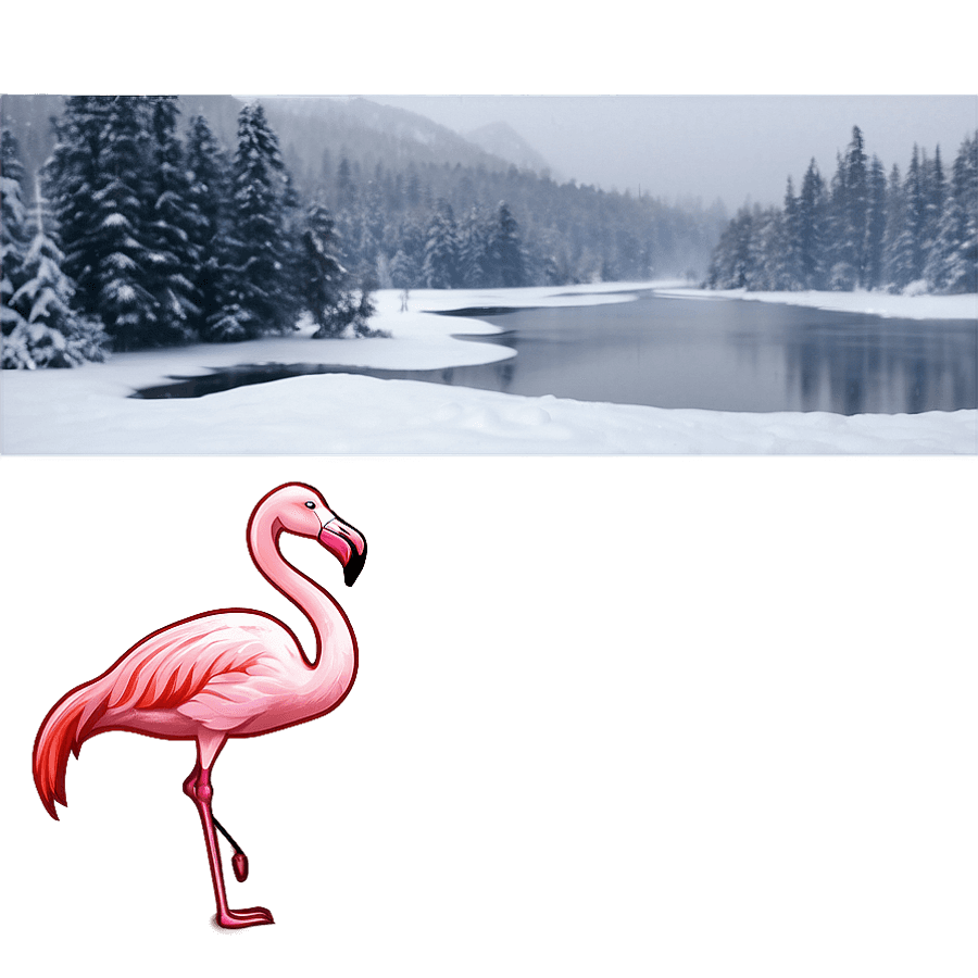 Flamingo in Snowy Landscape PNG bls
