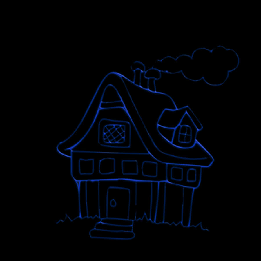 Neon Outline Cottage Illustration