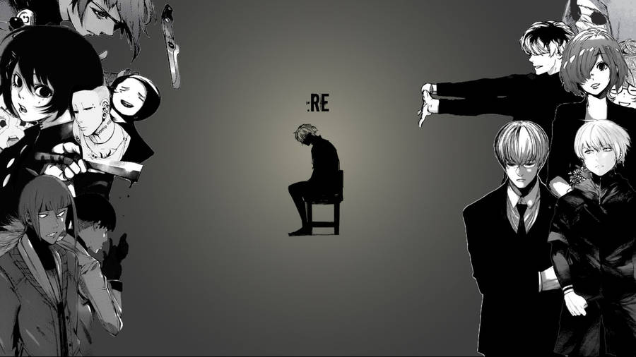 "TokyoGhoul Characters Black And White" translates to "Tokyo Ghoul karaktärer Svart och vitt" in Swedish. Detta skulle vara en lämplig beskrivning för en datorskärmsbakgrund eller mobil bakgrund.