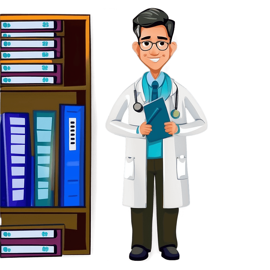 Doctor Cartoon with Medical Files PNG fmu35