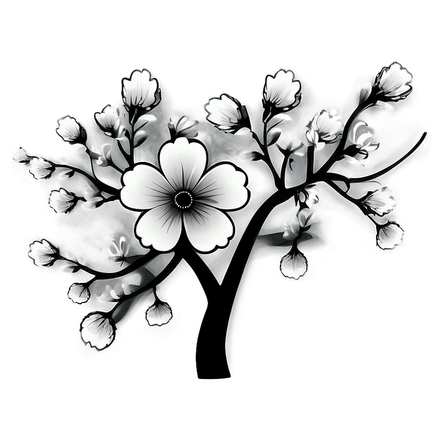 Elegant Black and White Blossom PNG srr