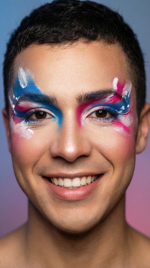 Empowering portrait of a non-binary person with trans colors