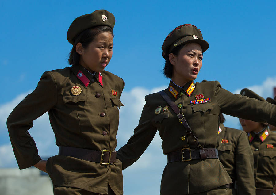 Download North Korea Women Soldiers In Uniform Wallpaper | Wallpapers.com
