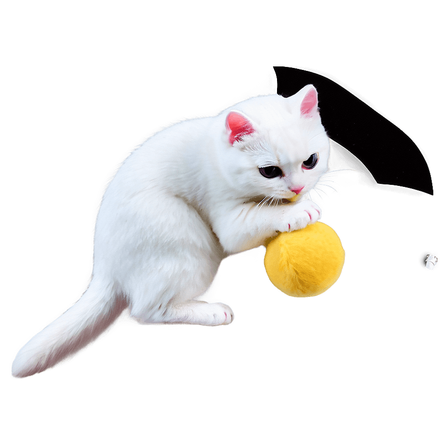 White Cat with Toy Mouse PNG 44