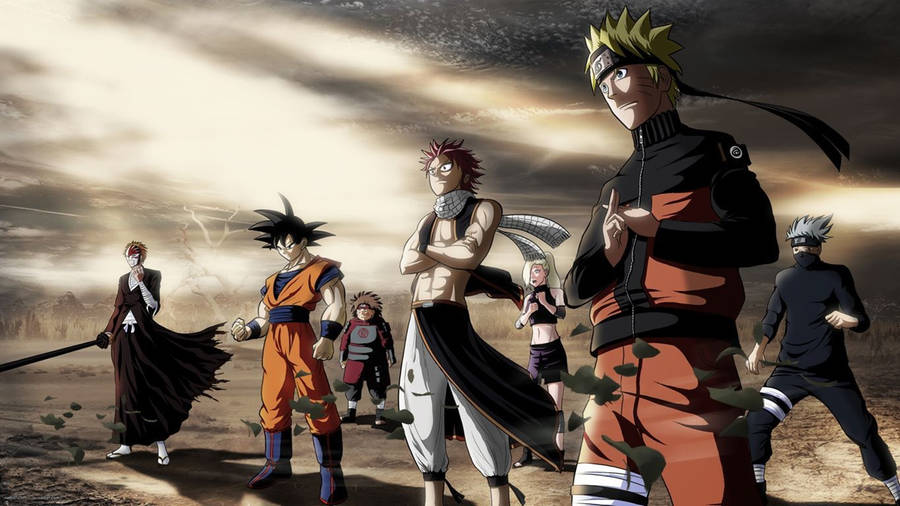 Anime Naruto og andre Shonen tegn pynte dette livlige tapet