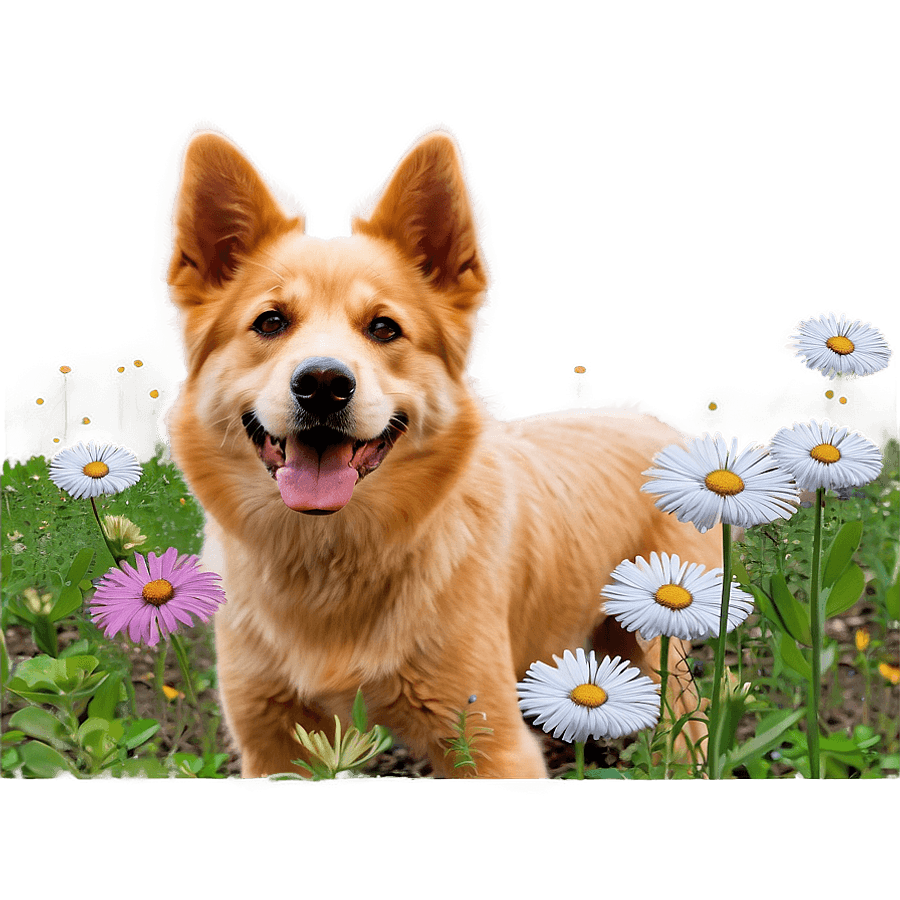 Perro in Field of Flowers PNG 61