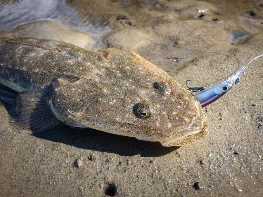 Flachkopf-Fisch am Köder gefangen