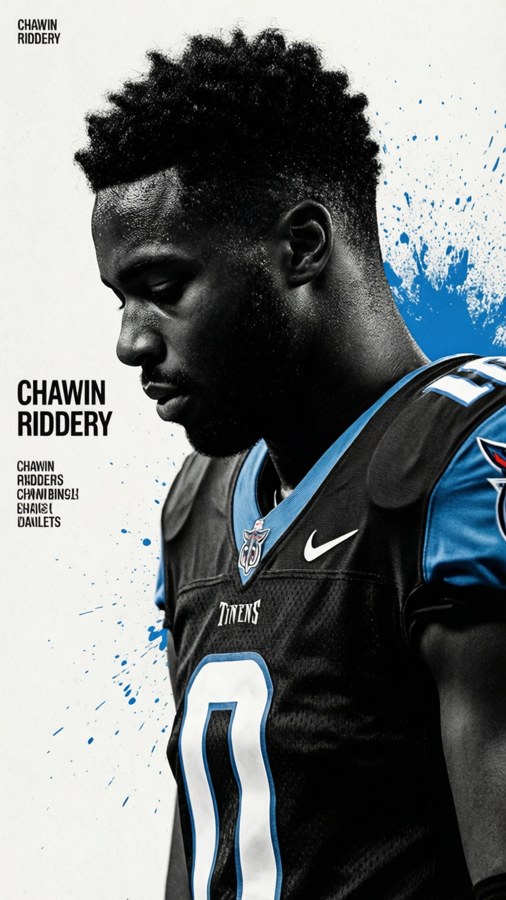 Minimalist black and white portrait of Calvin Ridley with blue splash for typography.