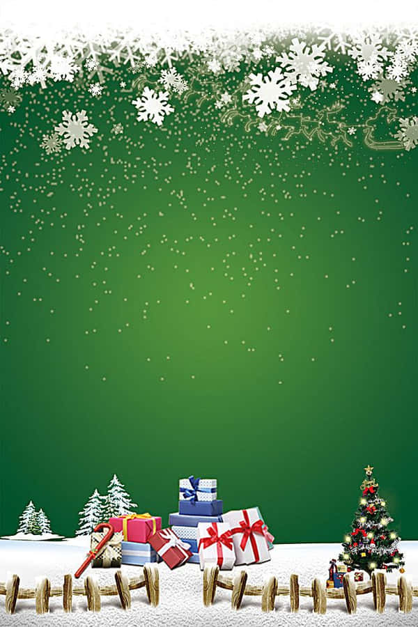 GrünerWeihnachtsthemen-Hintergrund mit Schneeflocken und Geschenken