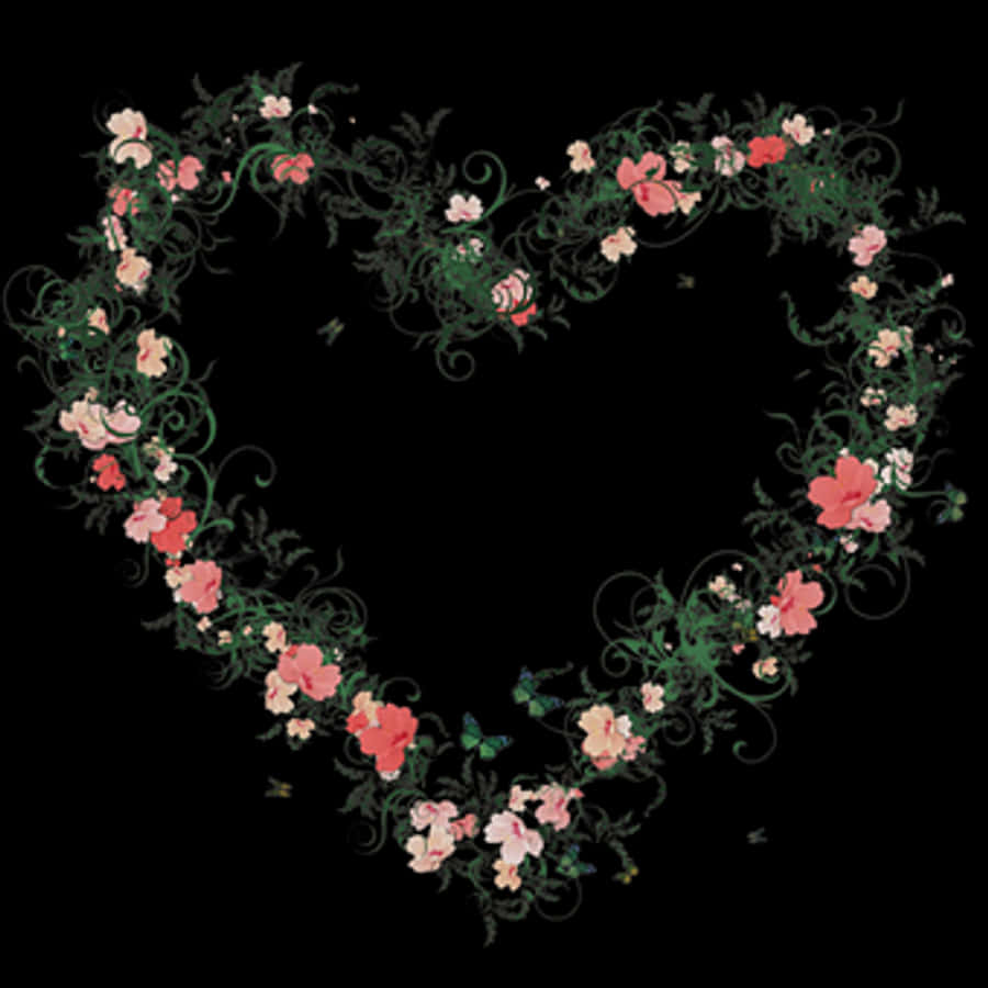 Floral Heart Designon Black Background