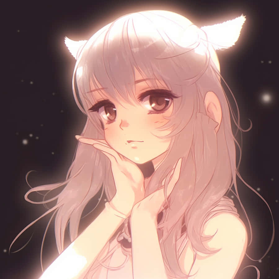 Ragazza Anime con Orecchie di Gatto e Sguardo Pensieroso