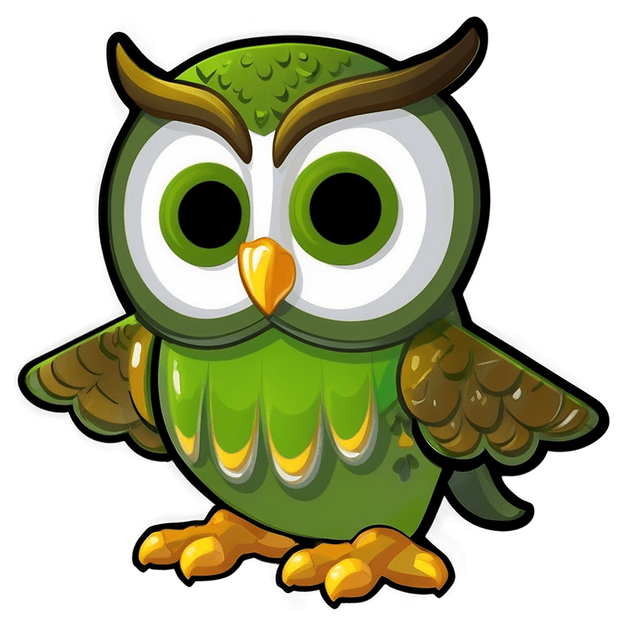 Green Owl Duolingo Mascot PNG 12