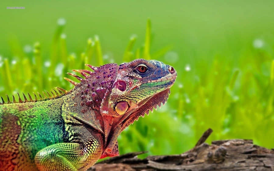 Iguana Colorata su Sfondo Verde