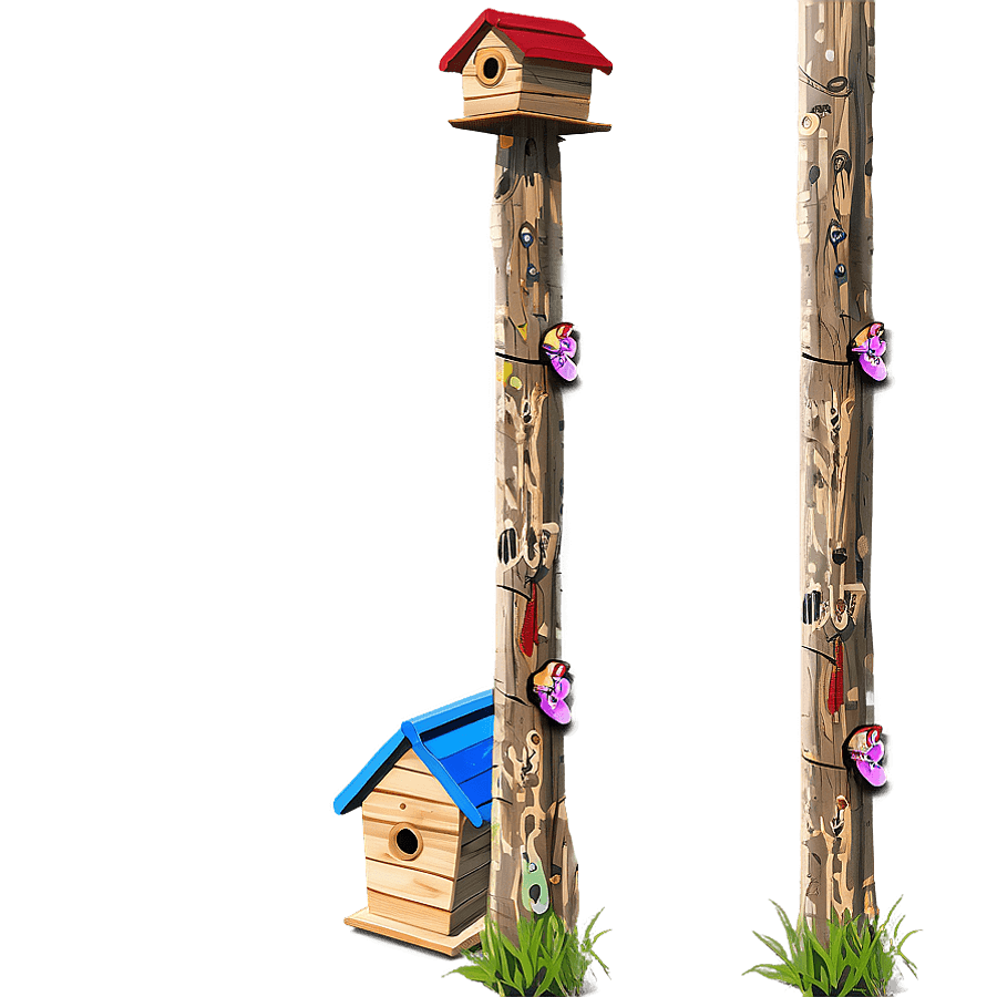Wooden Post with Birdhouse PNG 84