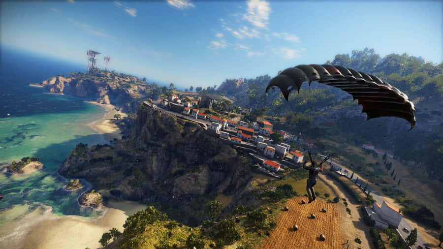 BestesJust Cause 4 Hintergrundbild: Rico im Fallschirm über der Insel