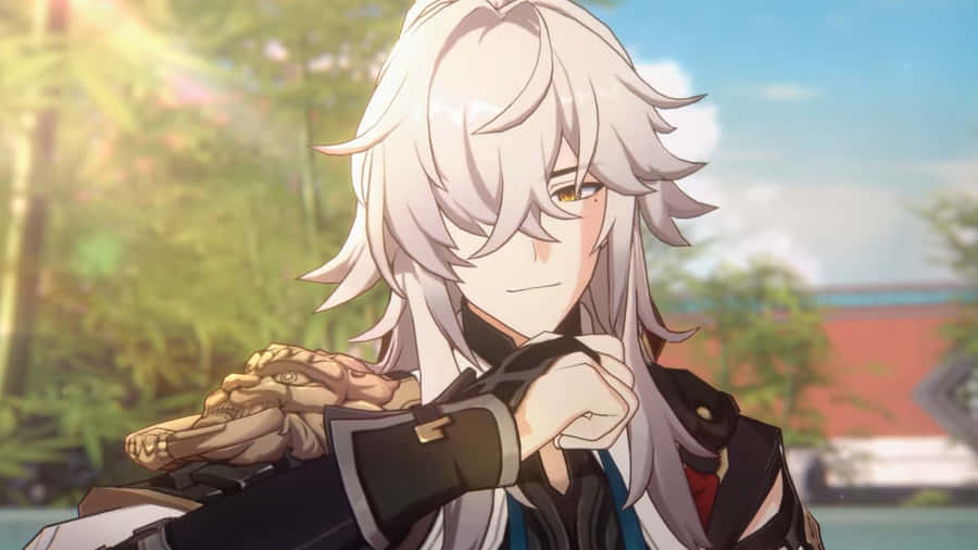 Silverhårig Anime Karaktär Ler