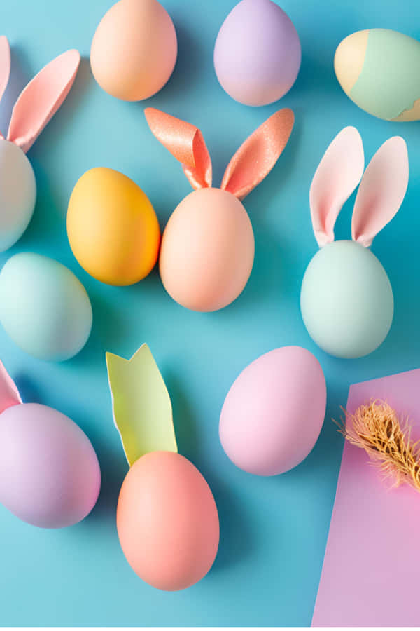 Easter eggs,bunny ears,pastel colors,vertical layout,blue background,Easter vertical,spring holiday,decorative eggs,Easter composition,cute design,minimal Easter,pastel background,Easter flat lay,spring decor,holiday celebration,vertical alignment,festive bunny,holiday layout,spring vibes,happy Easter