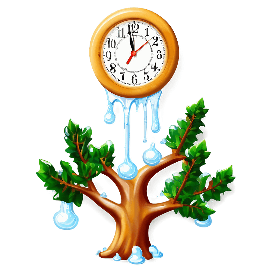 Melting Clock on Tree Branch PNG dfn73