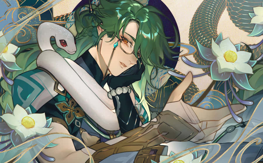 Homem de Cabelo Verde com Cobra