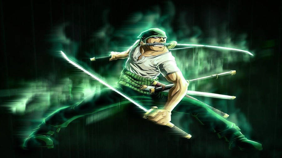 Download One Piece Zoro With Green Aura Wallpaper | Wallpapers.com