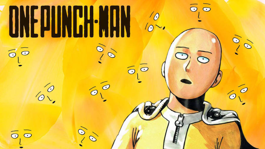 One punch man meme with a shiny head and a blank curious expression on a yellow background.