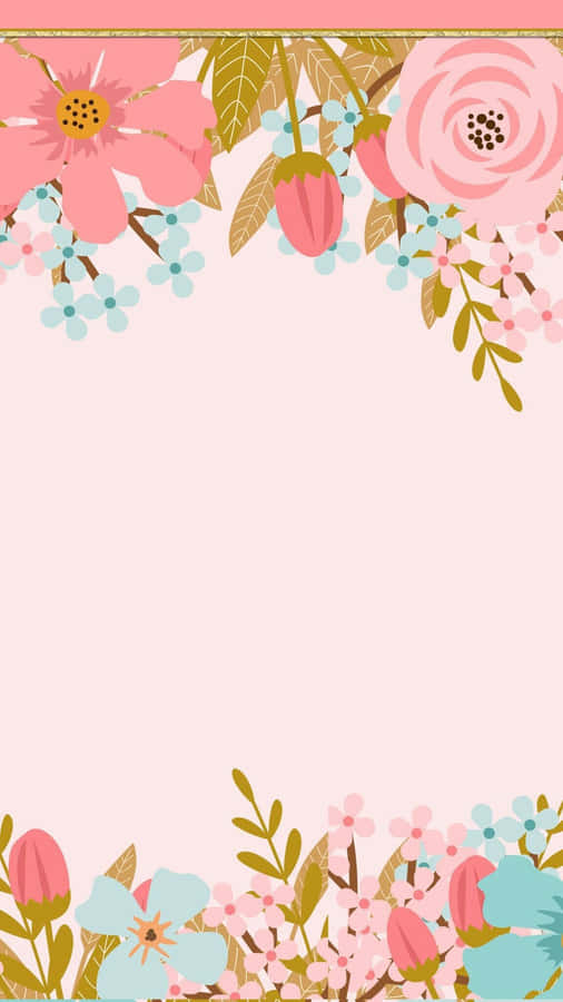 Et pink floral ramme med en guld ramme og lilla baggrund