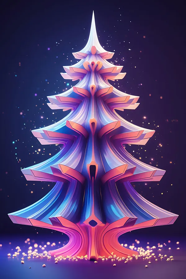 abstract,neon,tree,futuristic,geometric,symmetrical,vibrant,glowing,particles,dark,background,layers,depth,complex
